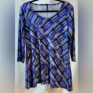 Bleeker‎ & McDougal 3/4 Sleeve Stretch Asymmetrical Tunic Top Blue/Purple size M